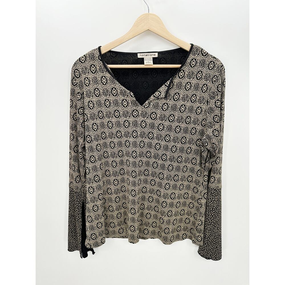 Notations Black Cream Blouse Women Large Ruffle Sleeve Whimsigoth Witch y2k